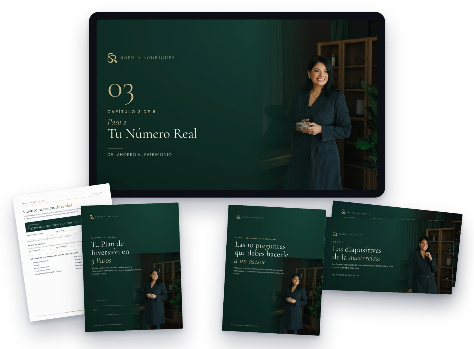 La masterclass en 8 capítulos, el cuaderno Tu Plan de Inversión en 5 Pasos, la guía de las 10 preguntas y las diapositivas